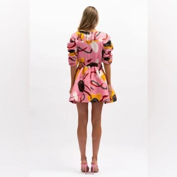 Aureta Studio Artist’s Canvas Mini Dress - Vibrant Pink and Yellow Floral Dress - Picture 2 of 9